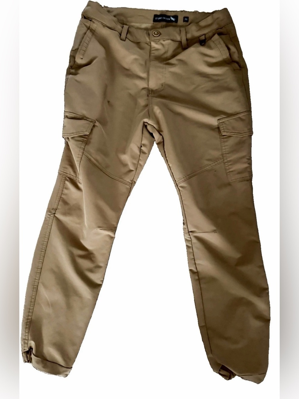 Stone Falcon Jogger Pants Mens Tan Slim Fit Cargo Stretch Elastic Waist Sz 36